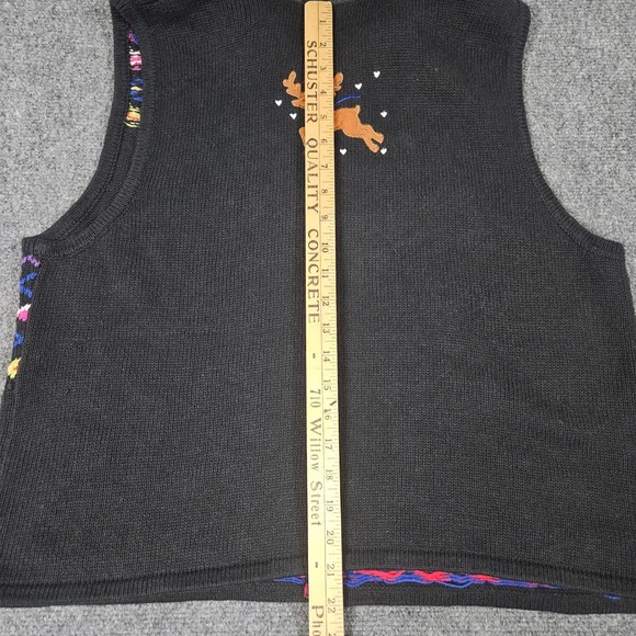 Ugly Christmas Sweater Vest XL Black Reindeer Holiday Knit Zip Faux Fur Collar - Picture 5 of 5